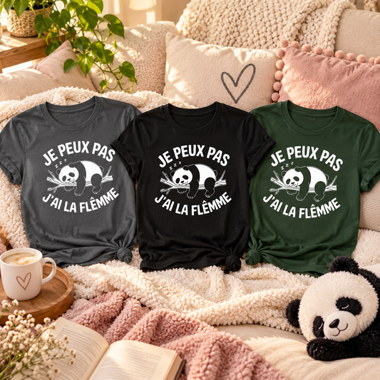 T-shirt Je peux pas j’ai la flemme panda – présentation