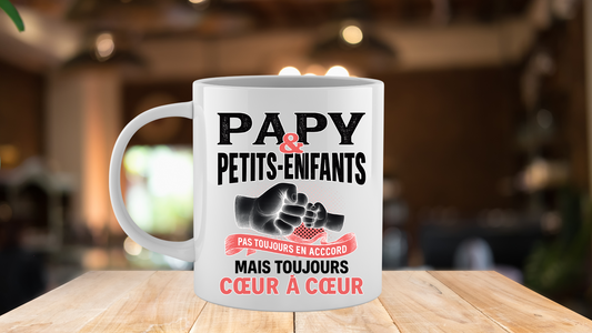 Mug « Papy & Petits-Enfants – Pas toujours en accord mais toujours cœur à cœur »