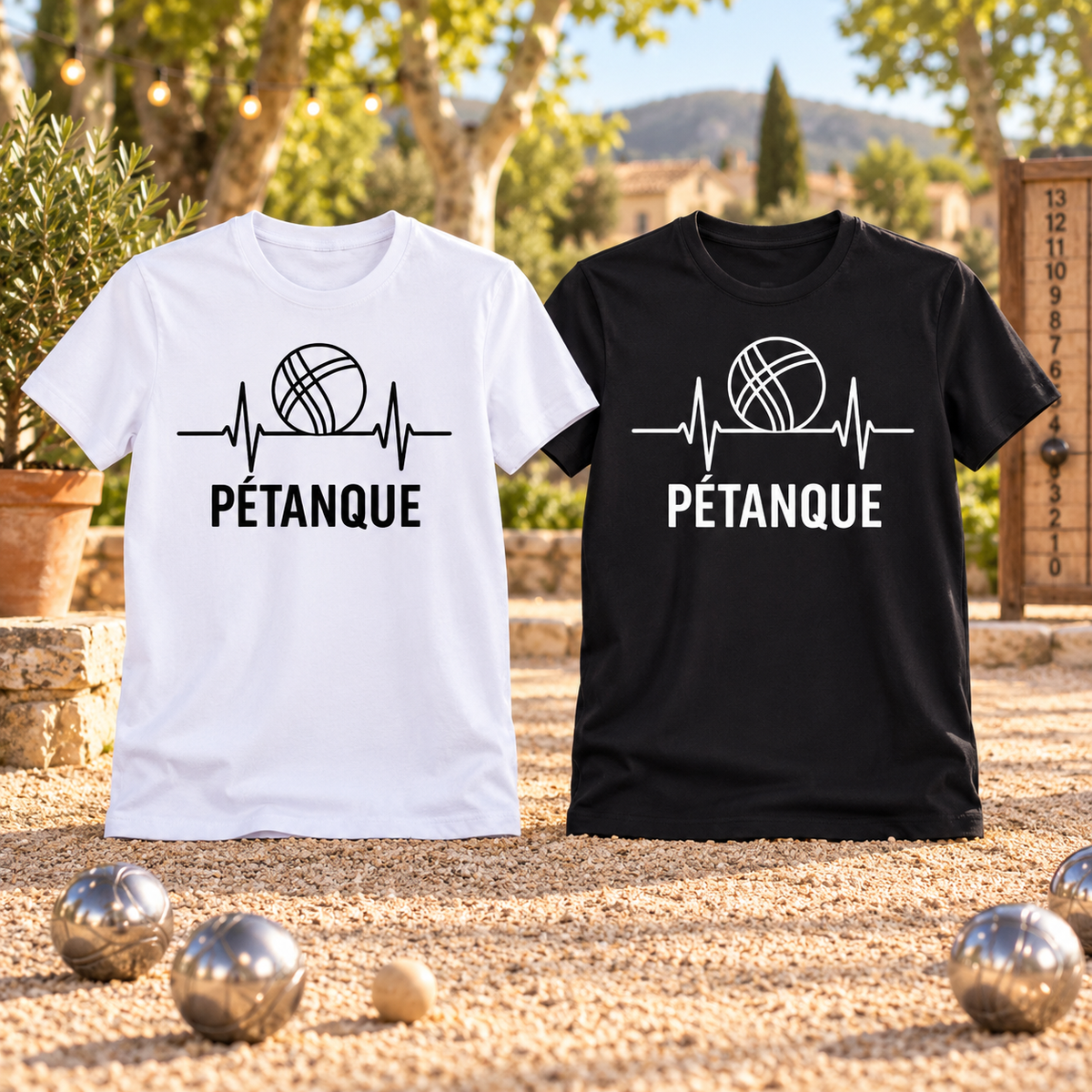 Présentation premium des T-shirts Pétanque mon rythme cardiaque