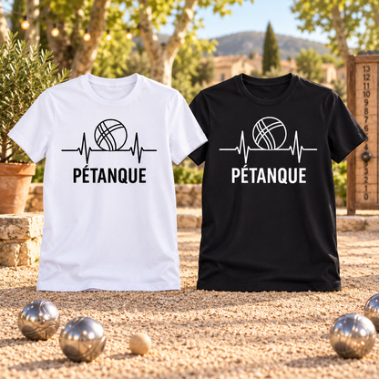 Présentation premium des T-shirts Pétanque mon rythme cardiaque