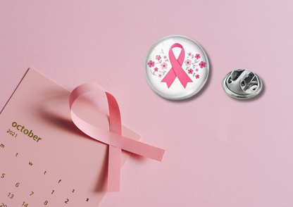 Pins Rond Fleuri – Octobre Rose 🌸🎀