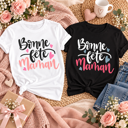 T-shirts Bonne fête Maman blanc et noir