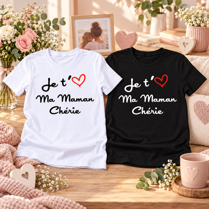 T-shirts Je t’aime ma maman chérie blanc et noir