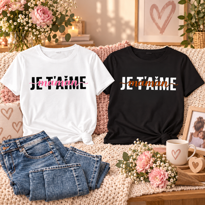 T-shirts Je t’aime Maman blanc et noir