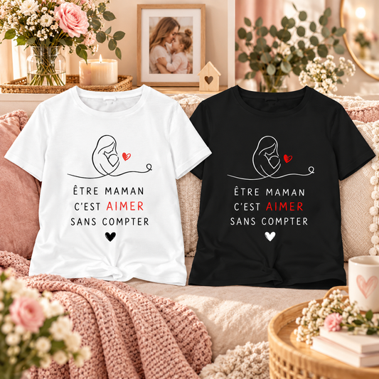T-shirts Maman aimer sans compter blanc et noir