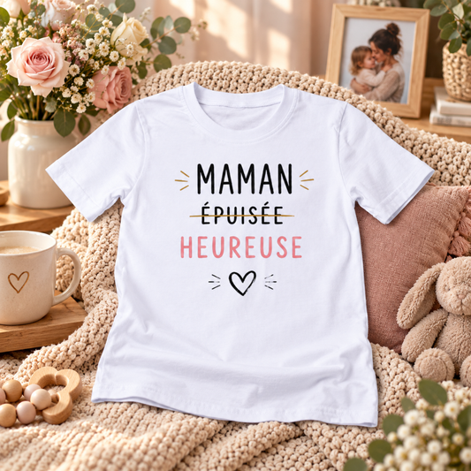 T-shirt Maman épuisée heureuse