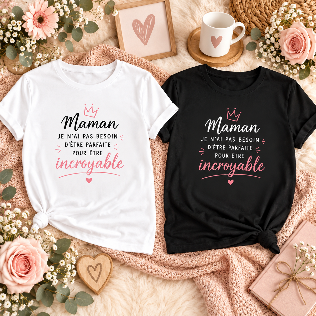 T-shirts Maman incroyable blanc et noir