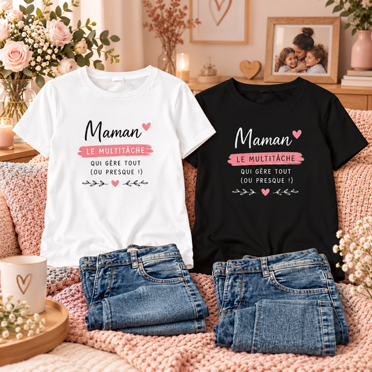 T-shirts Maman multitâche blanc et noir