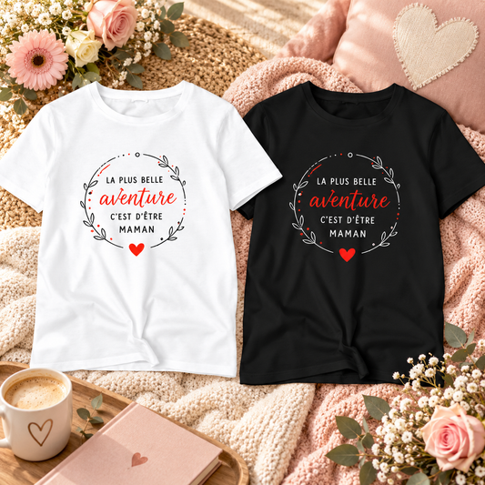 T-shirts plus belle aventure maman blanc et noir