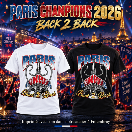 T-shirt Paris Champions 2026 – Back 2 Back – visuel de présentation