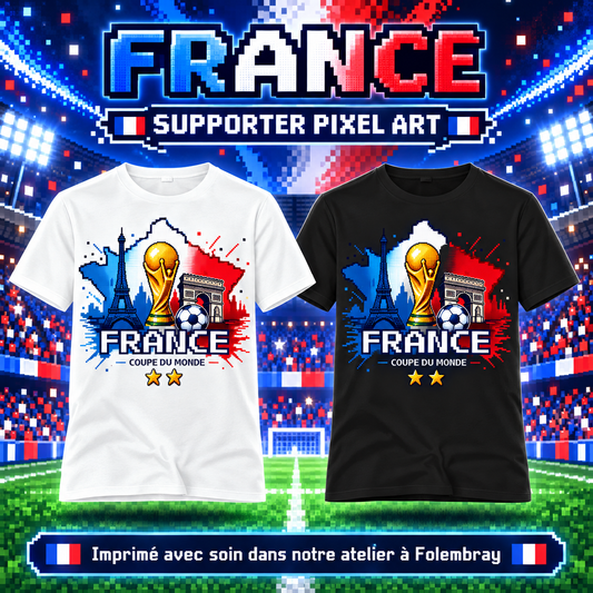 T-shirt France – Édition Supporter Pixel Art ⚽🇫🇷 – visuel de présentation
