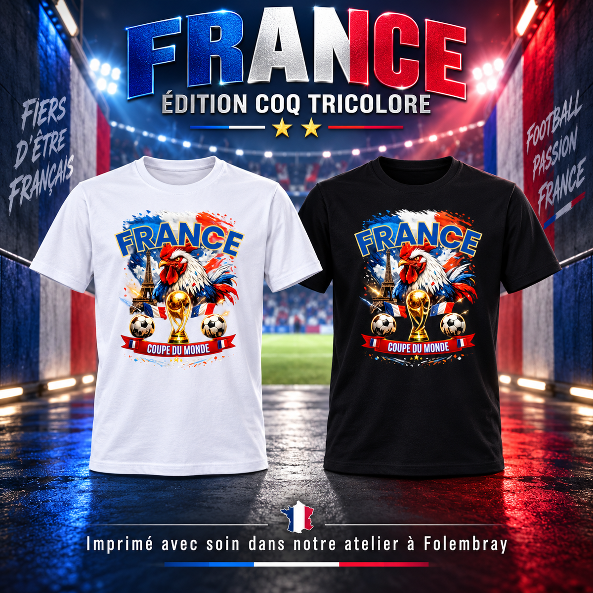 T-shirt France – Édition Coq Tricolore ⚽🇫🇷 – visuel de présentation