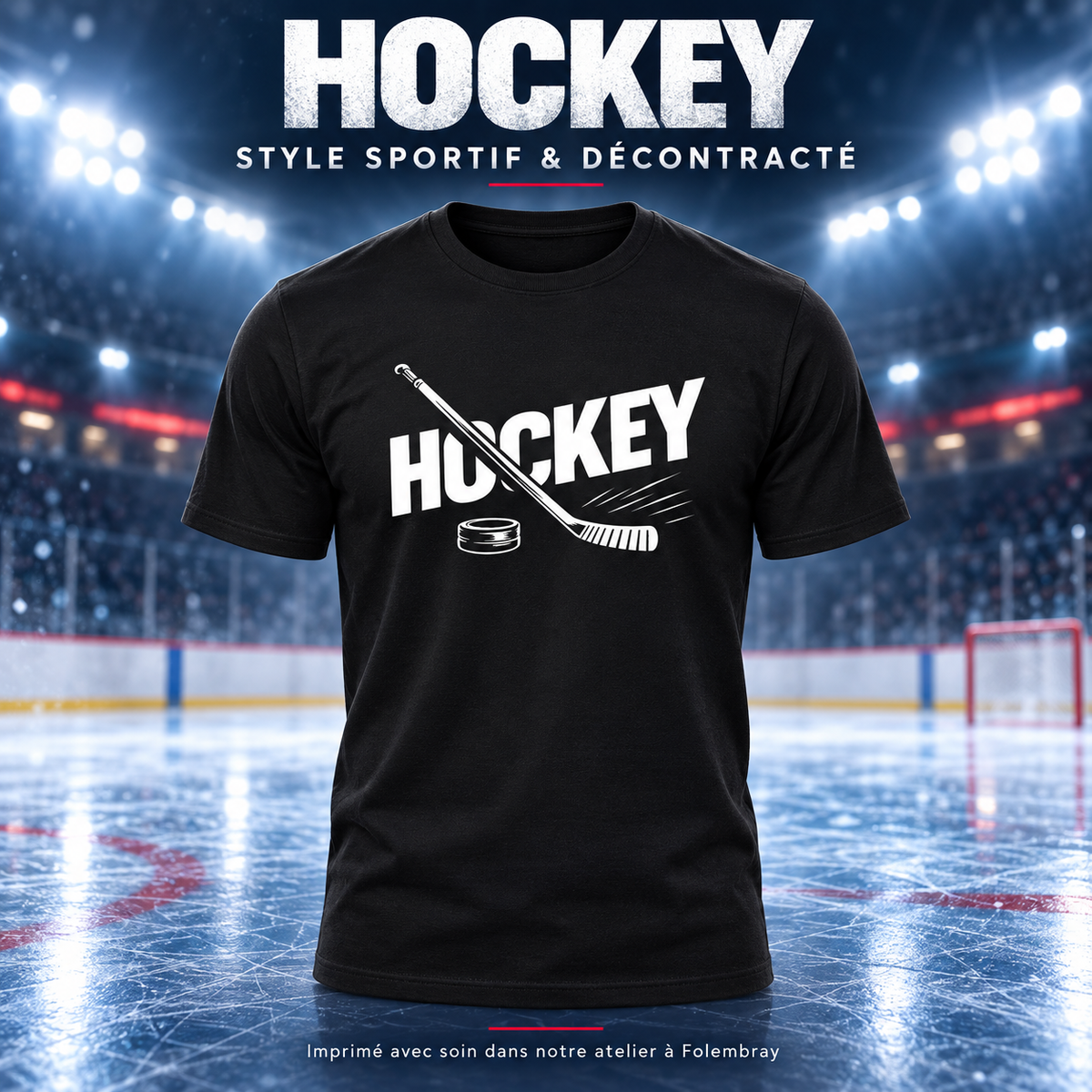 Image de présentation premium — T-shirt Homme – Design "HOCKEY" – Style Sportif & Décontracté