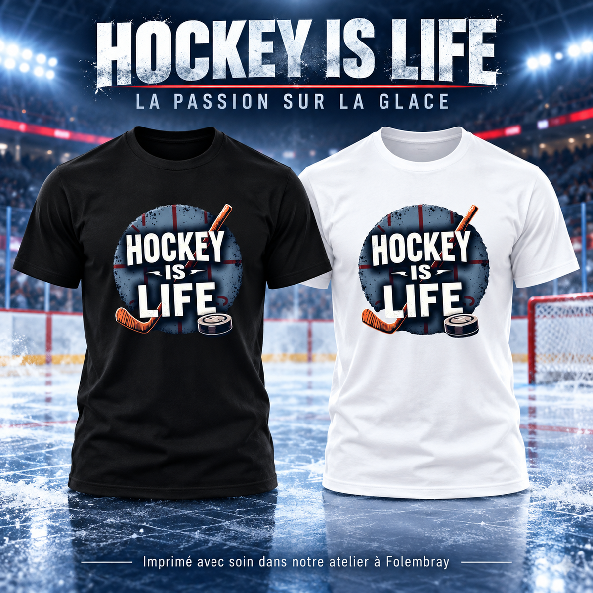 Image de présentation premium — 🏒 T-shirt "Hockey is Life" – Style et Passion sur le Glace !