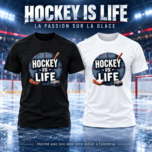 Image de présentation premium — 🏒 T-shirt "Hockey is Life" – Style et Passion sur le Glace !