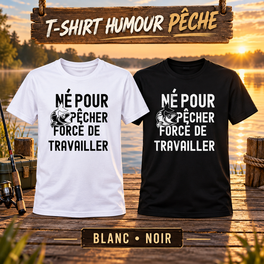 T-shirt humour pêche – Né pour pêcher