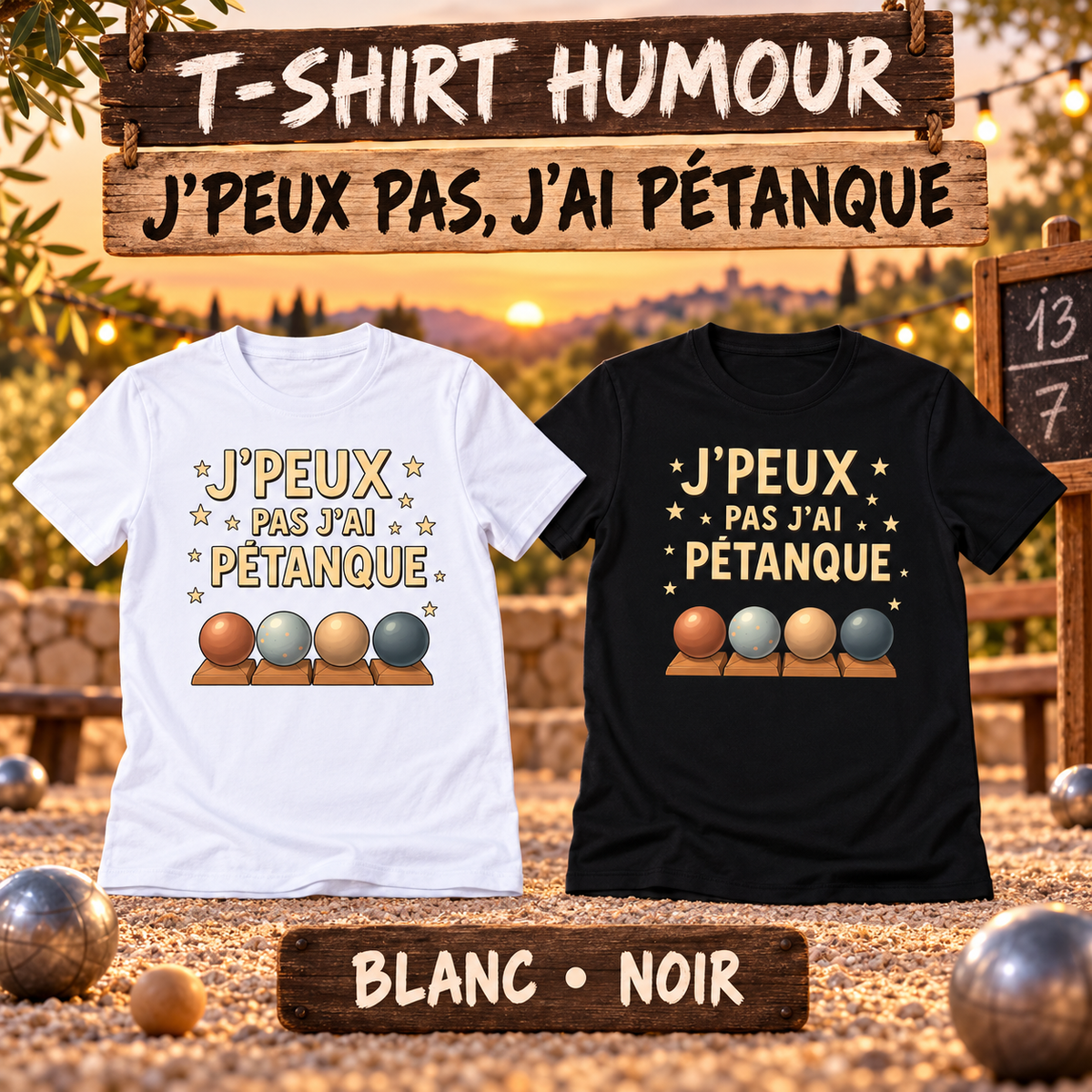 T-shirt humour – J’peux pas j’ai pétanque