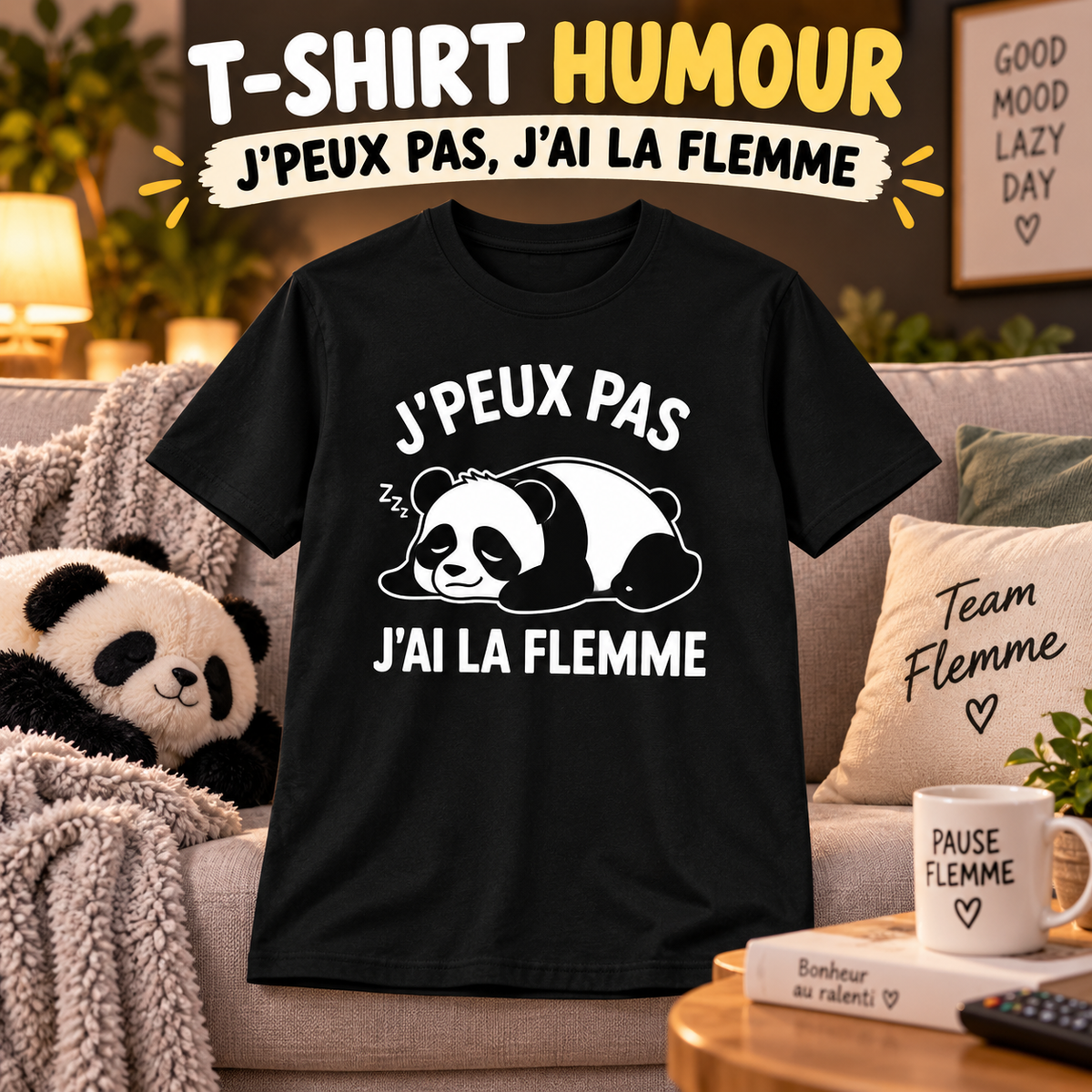 T-shirt humour – J’peux pas, j’ai la flemme