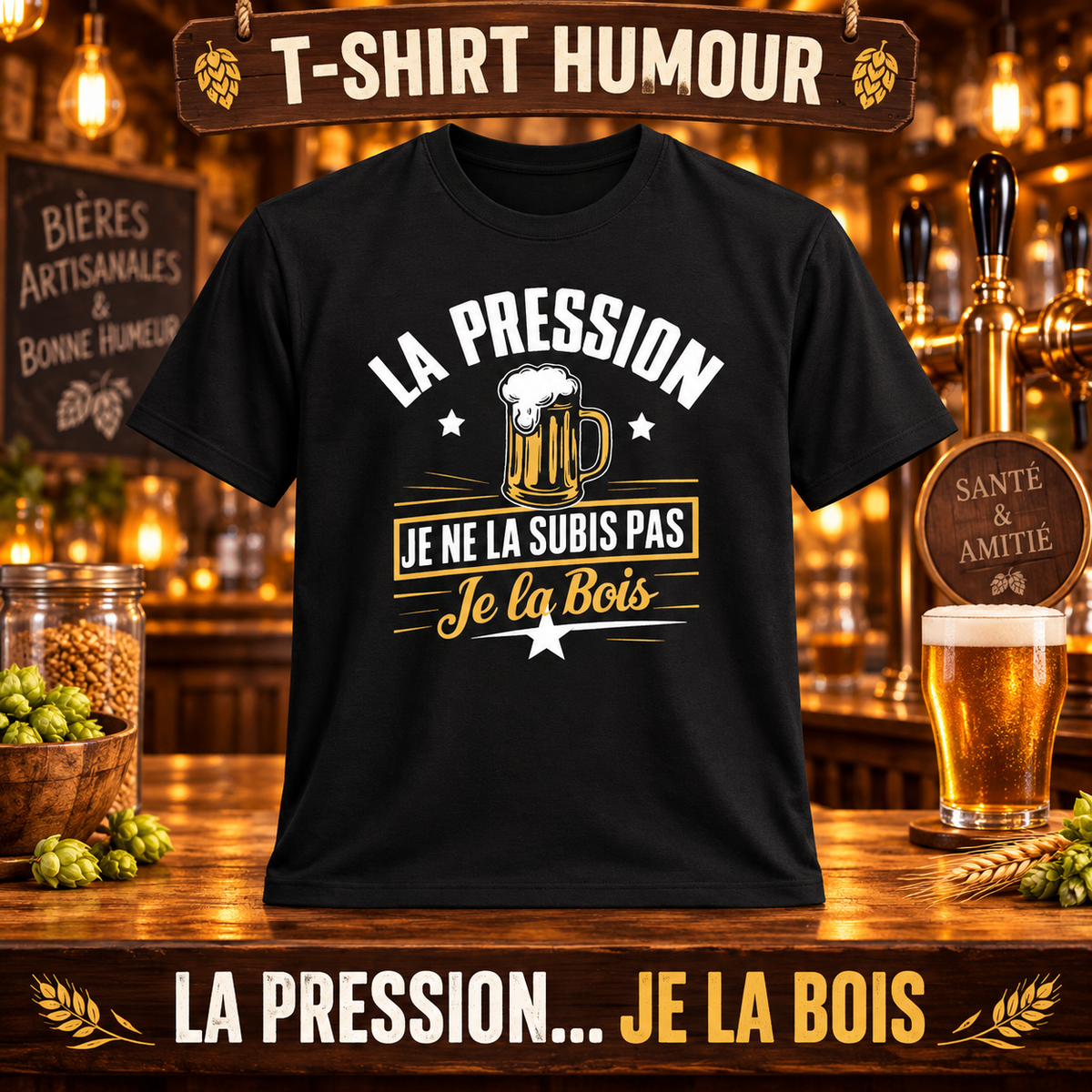 T-shirt humour – La pression, je la bois