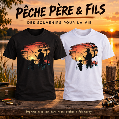Image de présentation premium — T-shirt Homme – Pêche Père & Fils au Coucher du Soleil 🎣🌅