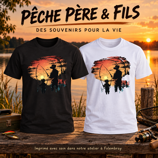 Image de présentation premium — T-shirt Homme – Pêche Père & Fils au Coucher du Soleil 🎣🌅