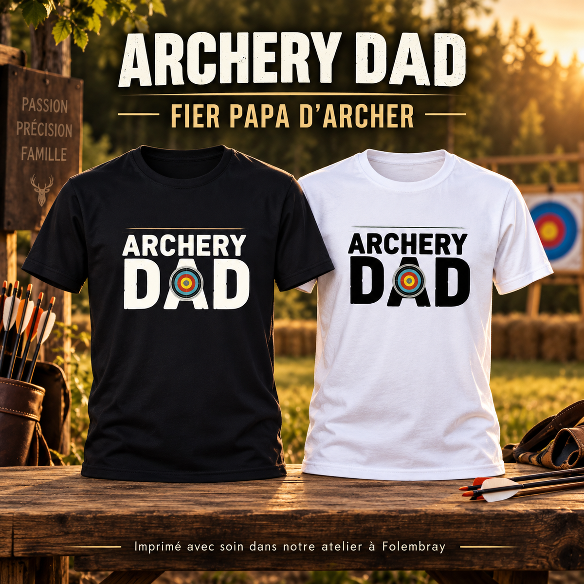 Image de présentation premium — 🎯👨‍👧‍👦 Tee-shirt "ARCHERY DAD" - Fier papa d’archer