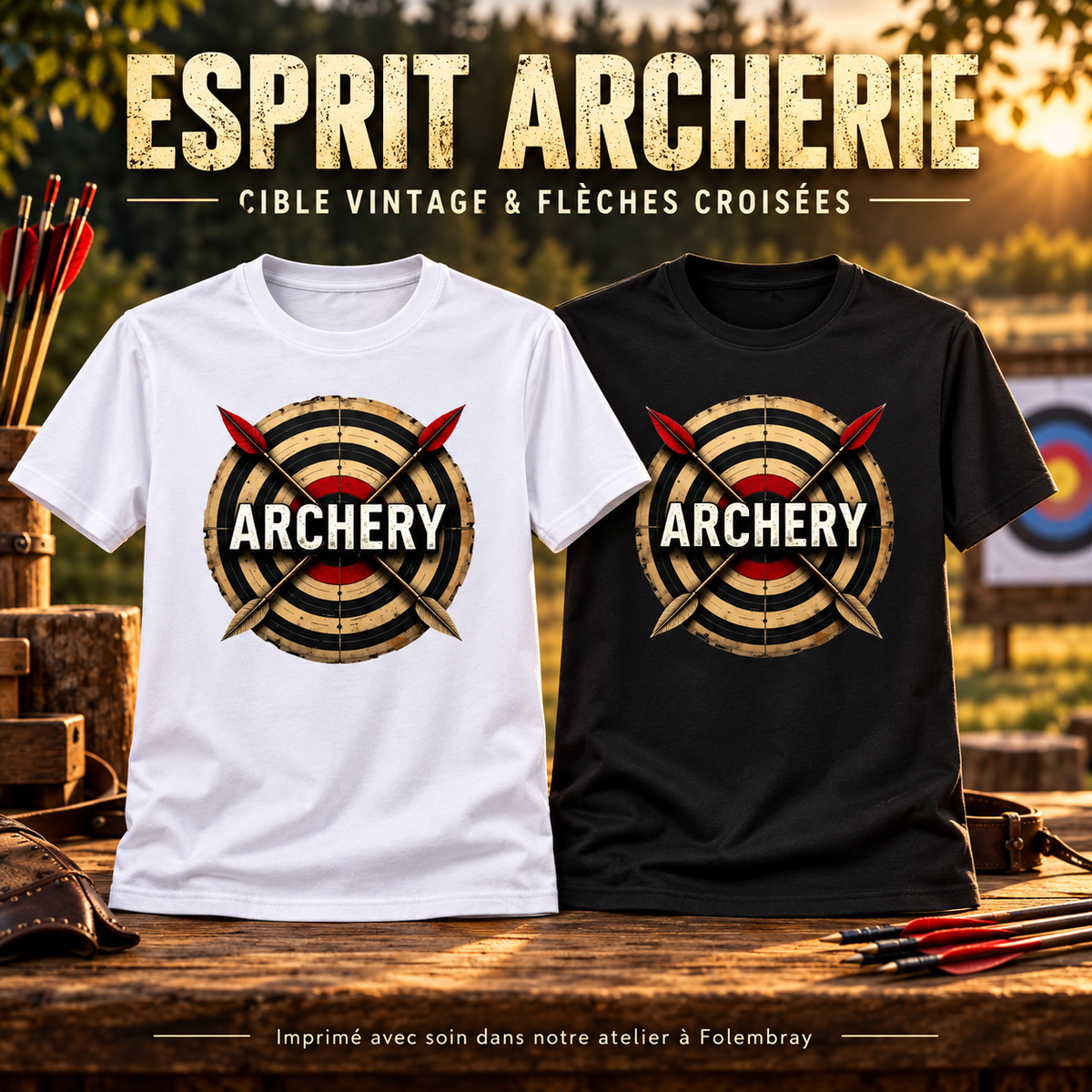 Image de présentation premium — 🎯 T-shirt Archerie – Cible Vintage & Flèches croisées