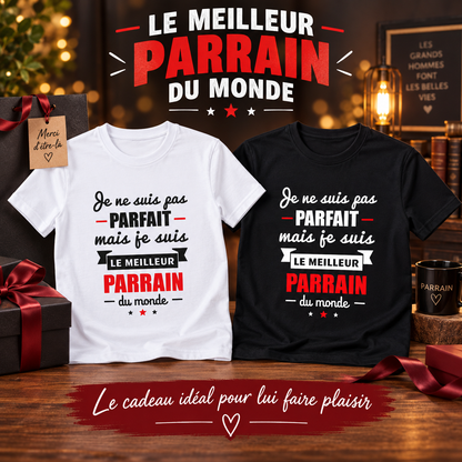 Image de présentation premium — 👕 T-shirt Homme – "Je ne suis pas parfait mais je suis le meilleur parrain du monde"