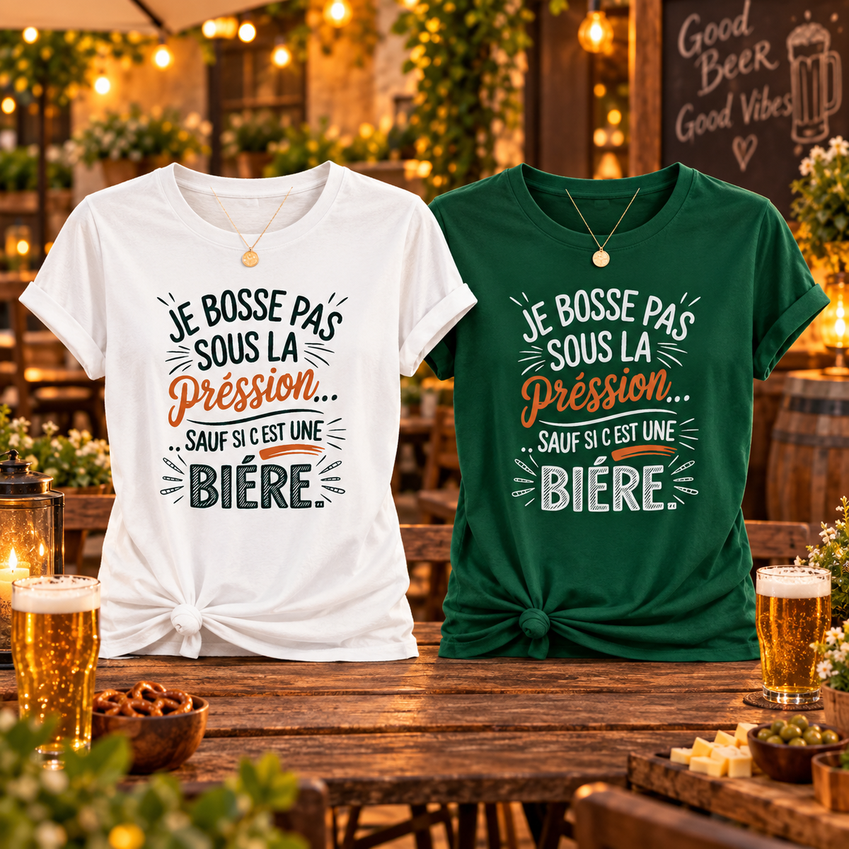 T-shirt Je bosse pas sous la pression sauf si c’est une bière – présentation