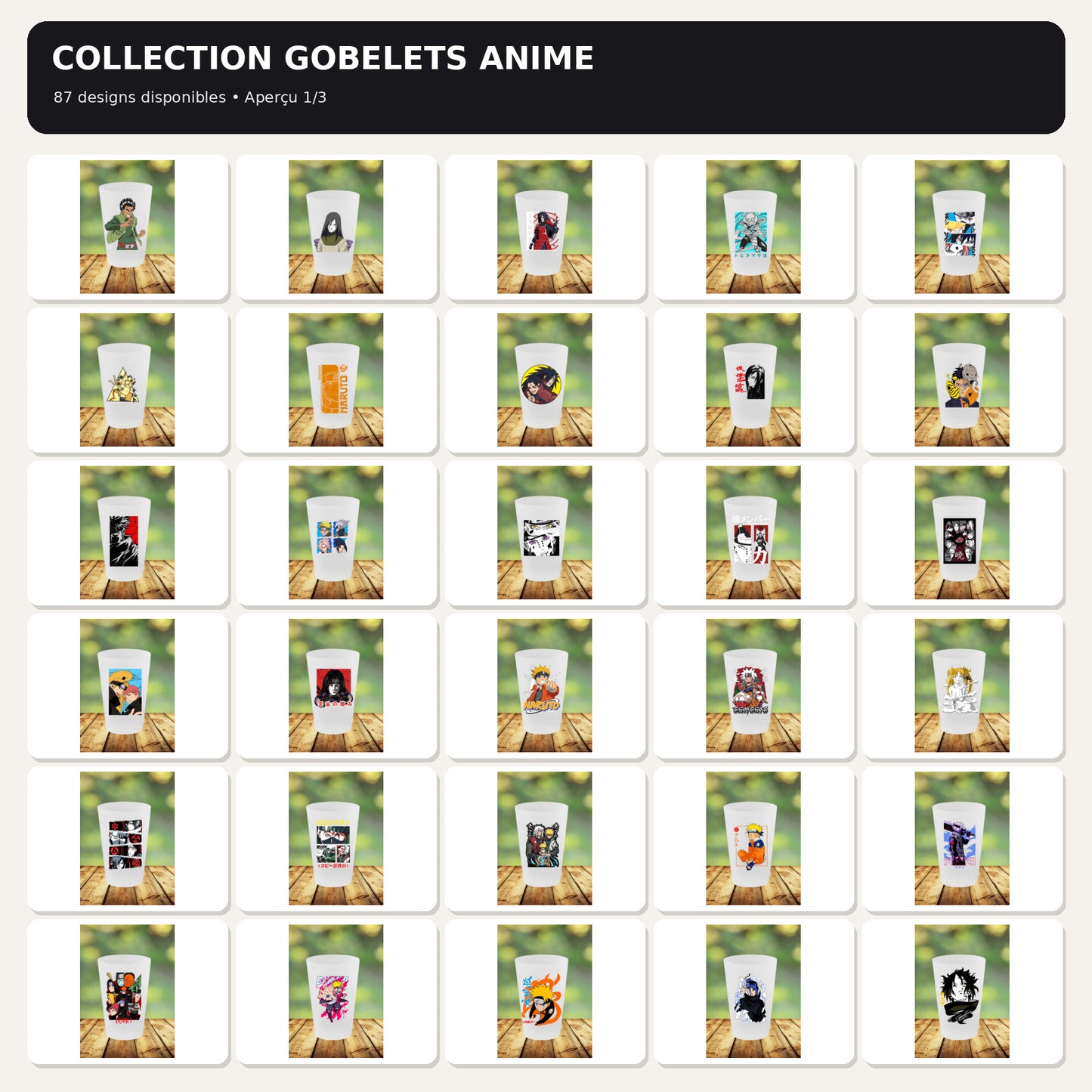 Gobelet Anime – 87 modèles au choix