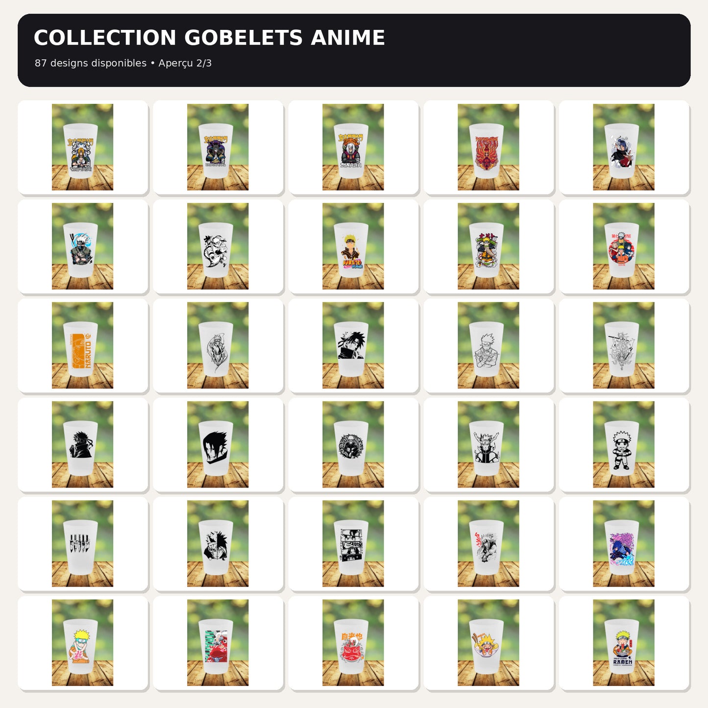 Gobelet Anime – 87 modèles au choix