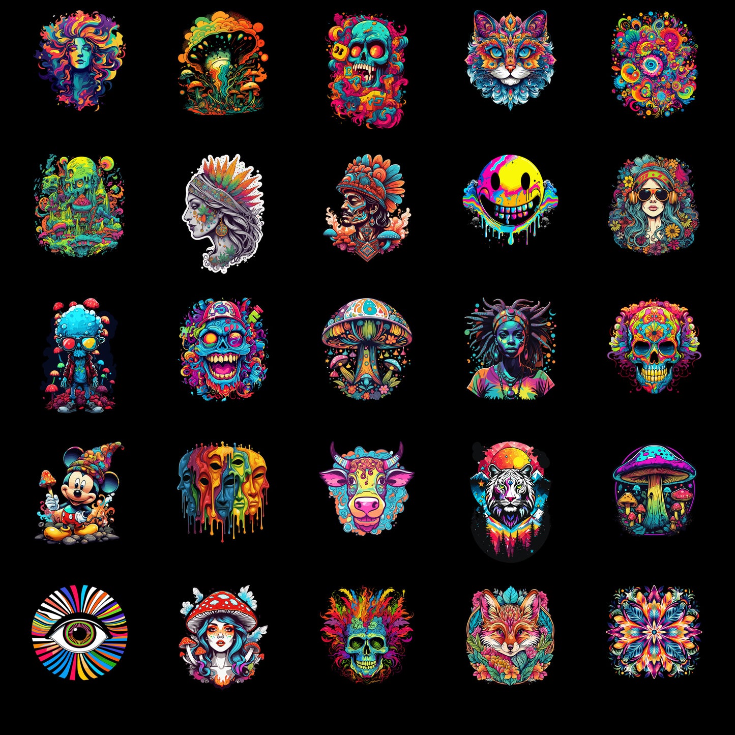 Psychedelic Designs – Fichier PNG Haute Qualité – 100 modèles au choix