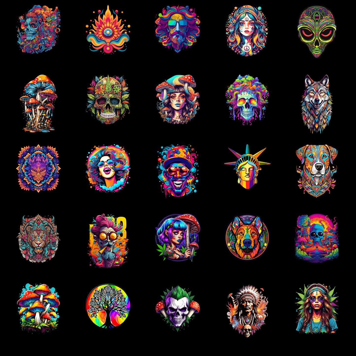 Psychedelic Designs – Fichier PNG Haute Qualité – 100 modèles au choix