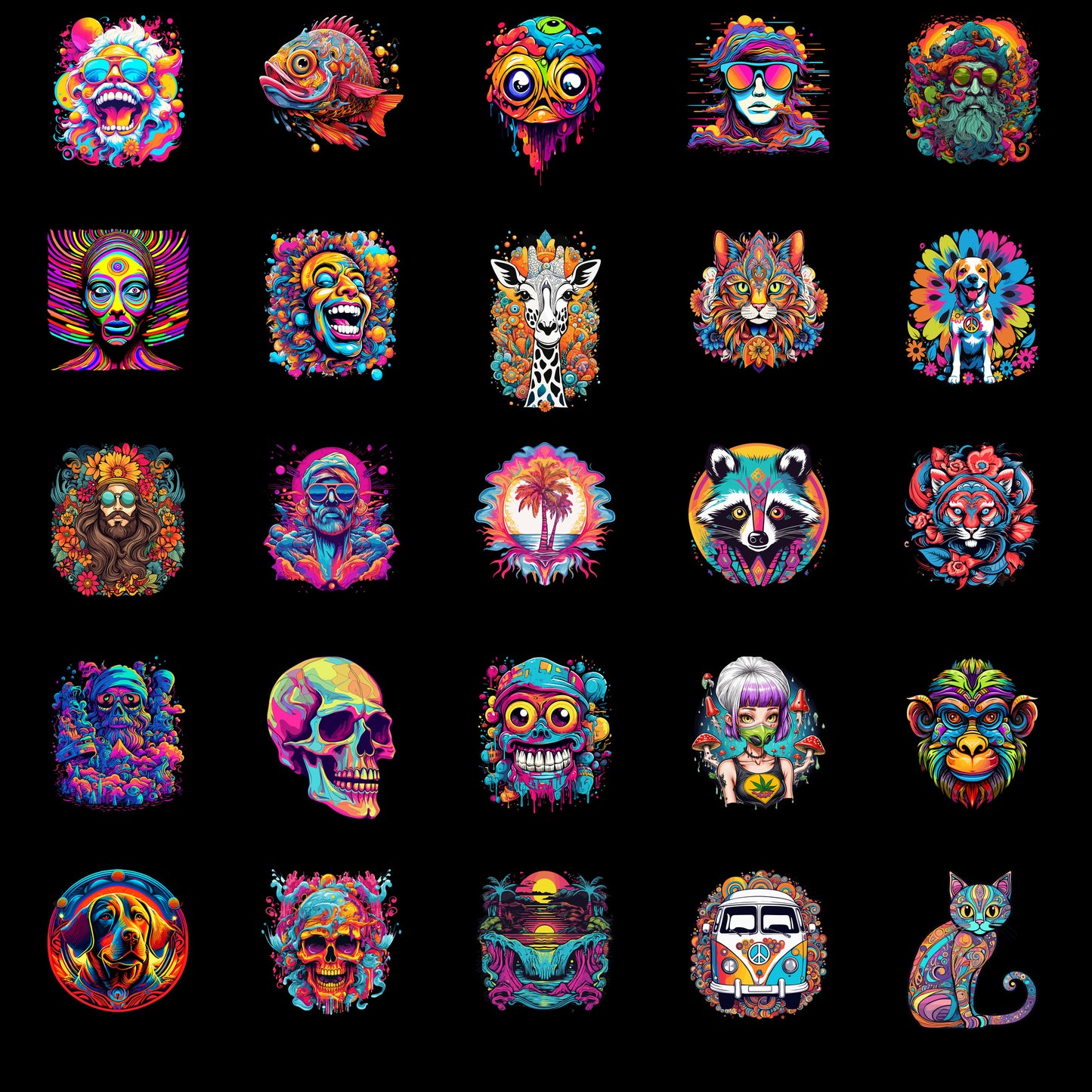 Psychedelic Designs – Fichier PNG Haute Qualité – 100 modèles au choix