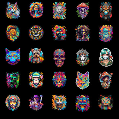 Psychedelic Designs – Fichier PNG Haute Qualité – 100 modèles au choix