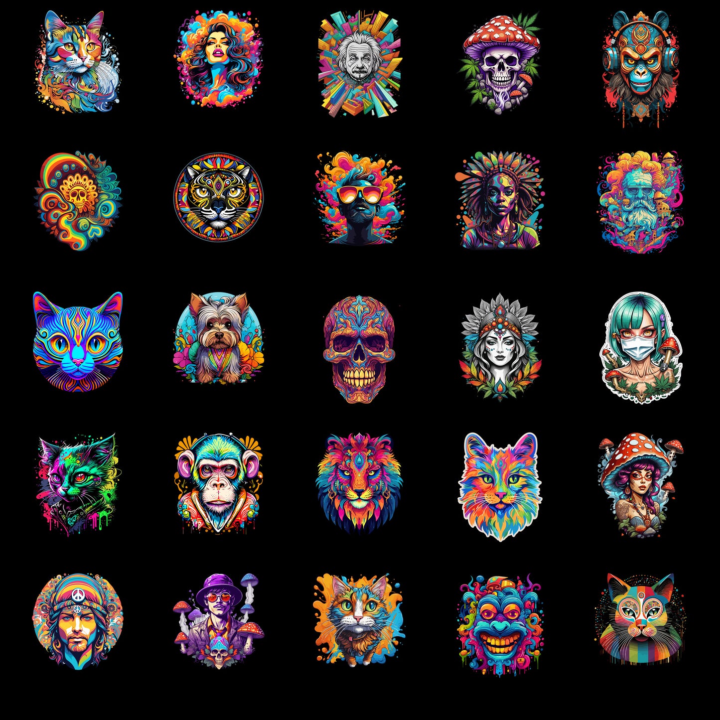Pack 100 Psychedelic Designs – Fichiers PNG Haute Qualité