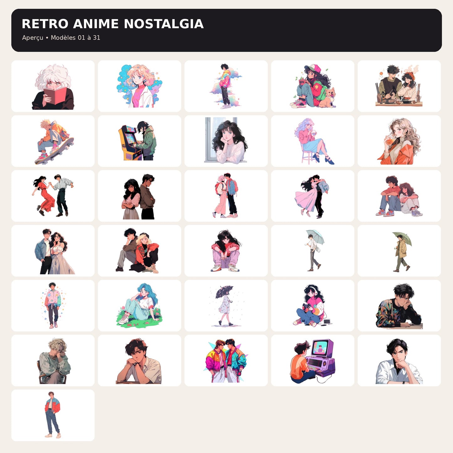 Pack 61 Retro Anime Nostalgia – Fichiers PNG Haute Qualité