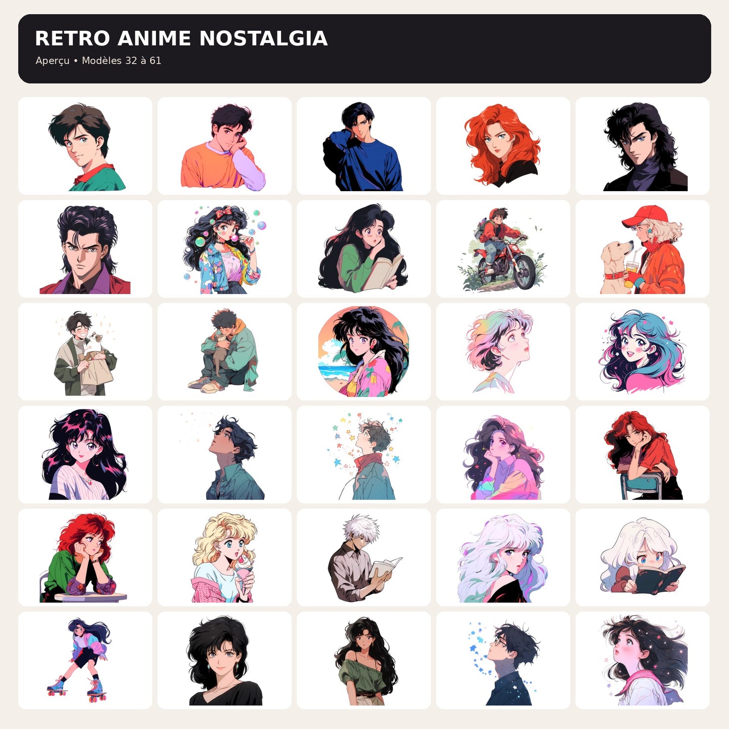 Pack 61 Retro Anime Nostalgia – Fichiers PNG Haute Qualité