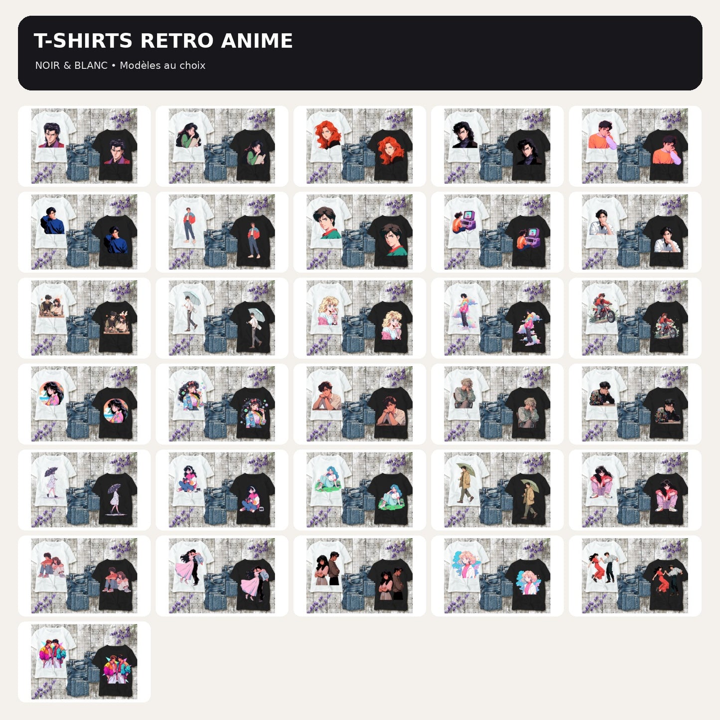 T-shirt Retro Anime Nostalgia – 61 modèles au choix – Noir ou Blanc