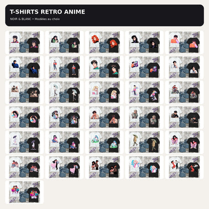 T-shirt Retro Anime Nostalgia – 61 modèles au choix – Noir ou Blanc