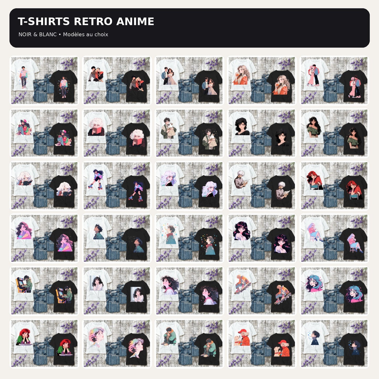 T-shirt Retro Anime Nostalgia – 61 modèles au choix – Noir ou Blanc