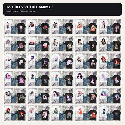 T-shirt Retro Anime Nostalgia – 61 modèles au choix – Noir ou Blanc