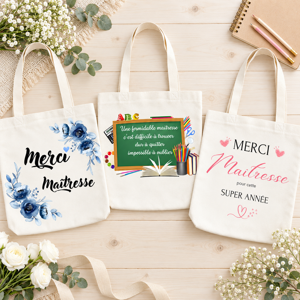 Trois modèles de sacs réutilisables pour maîtresse