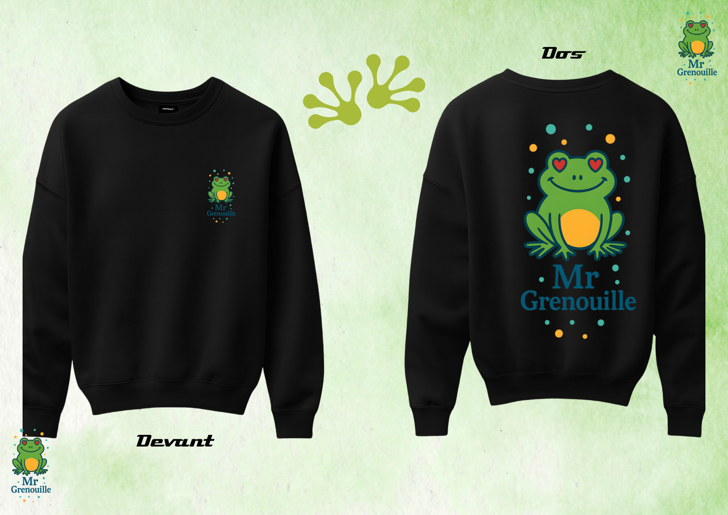 🐸✨ Sweat “Mr Grenouille” – Impression Haute Qualité (Noir ou Blanc)