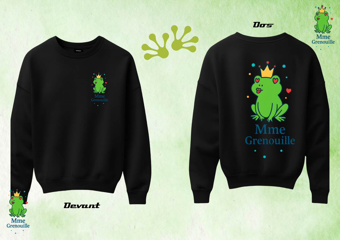 👑🐸 Sweat “Mme Grenouille” – Impression Haute Qualité (Noir ou Blanc)