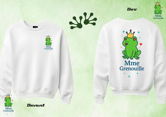 👑🐸 Sweat “Mme Grenouille” – Impression Haute Qualité (Noir ou Blanc)