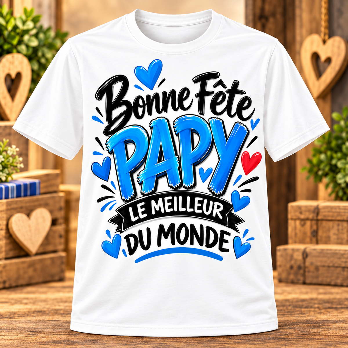 T-shirt blanc Bonne Fête Papy, le meilleur du monde