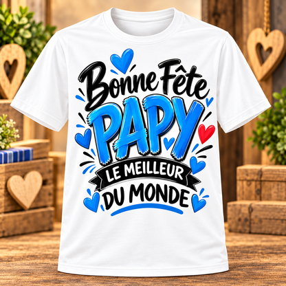 T-shirt blanc Bonne Fête Papy, le meilleur du monde
