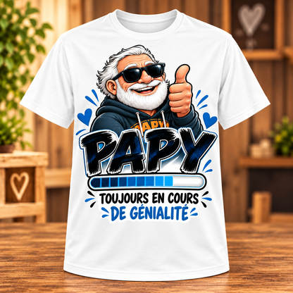 T-shirt blanc Papy toujours en cours de génialité
