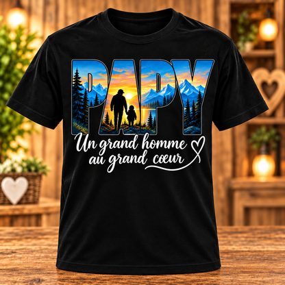 T-shirt noir Papy un grand homme au grand cœur